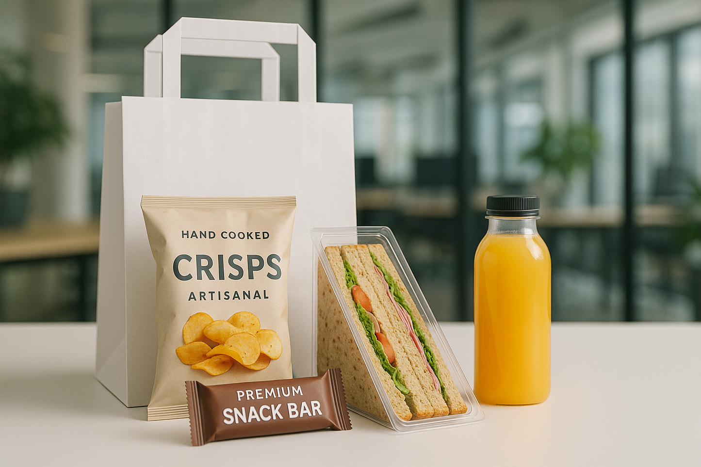 change the bowl of crisps to a packet of hand cooked crisps